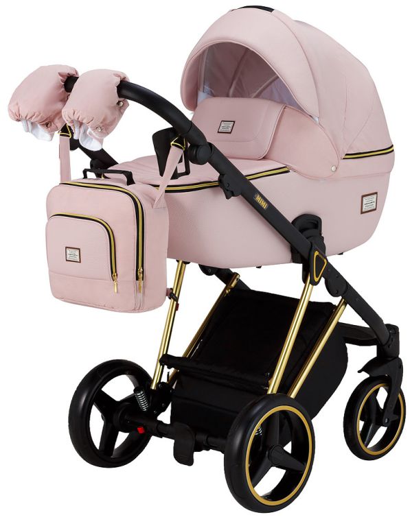 Коляска 2 в 1 Adamex Mimi Polar (Gold) Y813 рожевий (пудра) - рожевий (пудра) шкіра (видавлена точка)