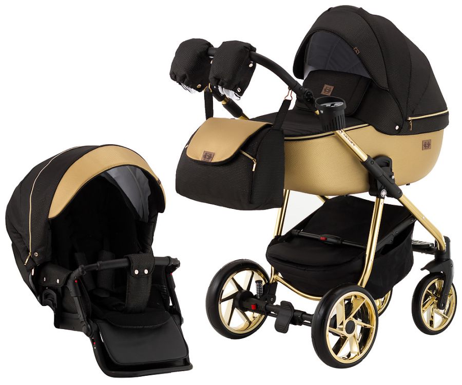 Коляска 2 в 1 Adamex Hybryd Plus Polar (Gold) BR619 черный (золотой люрекс) - золотая кожа