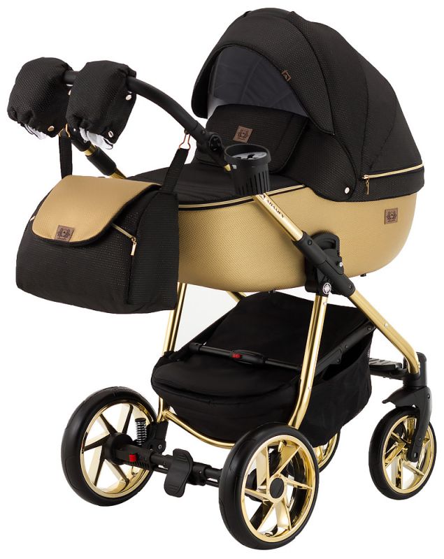 Коляска 2 в 1 Adamex Hybryd Plus Polar (Gold) BR619 черный (золотой люрекс) - золотая кожа