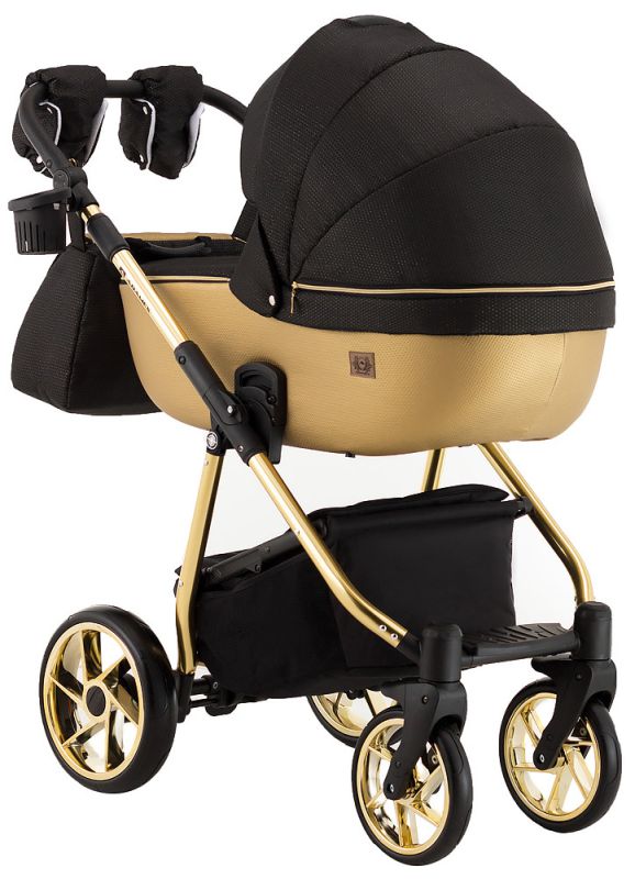 Коляска 2 в 1 Adamex Hybryd Plus Polar (Gold) BR619 черный (золотой люрекс) - золотая кожа