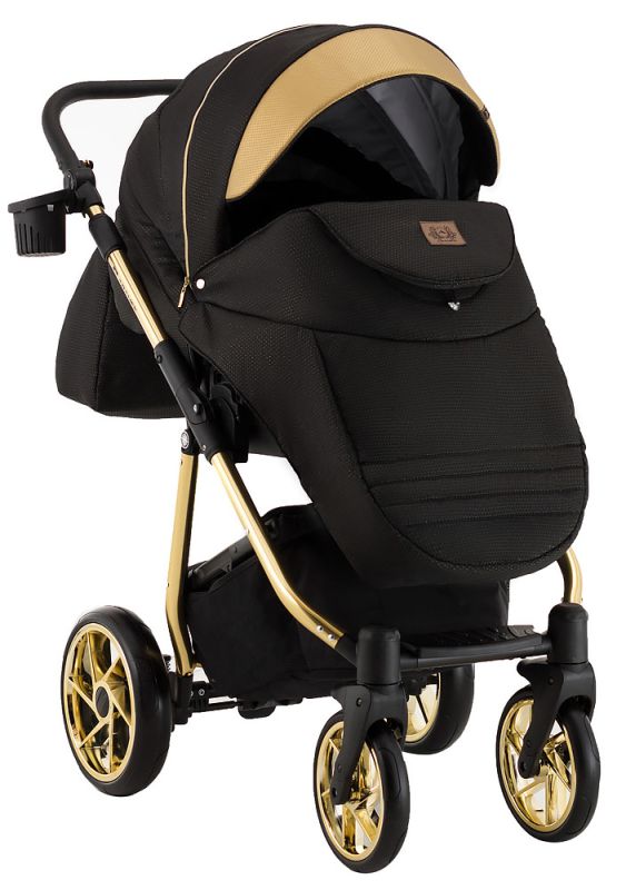 Коляска 2 в 1 Adamex Hybryd Plus Polar (Gold) BR619 черный (золотой люрекс) - золотая кожа