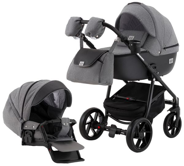 Коляска 2 в 1 Adamex Hybryd Plus BR240 графіт - чорна шкіра (видавлена точка)