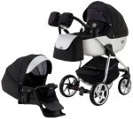 Коляска 2 в 1 Adamex Hybryd Plus Polar (Chrome) BR615 чорний (сріблястий люрекс) – срібло шкіра (видавлена точка)