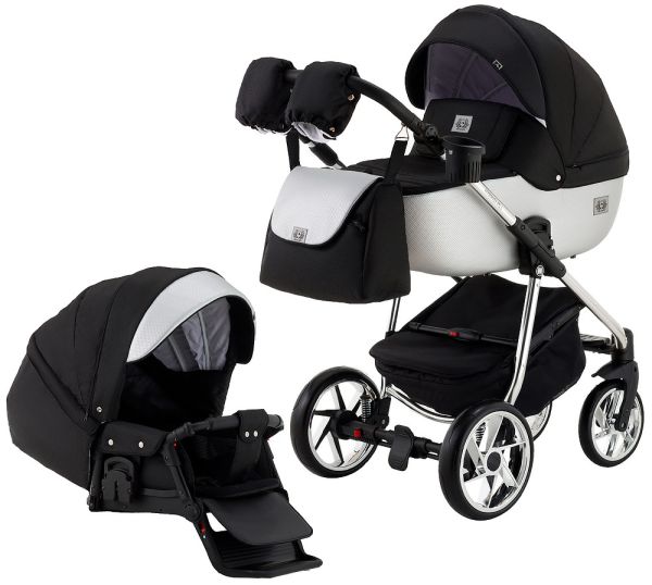 Коляска 2 в 1 Adamex Hybryd Plus Polar (Chrome) BR615 чорний (сріблястий люрекс) – срібло шкіра (видавлена точка)