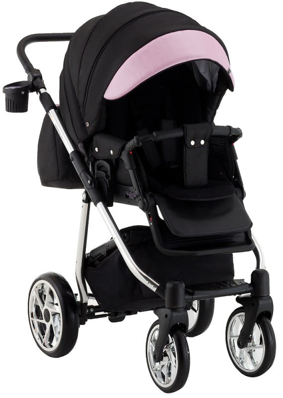 Коляска 2 в 1 Adamex Hybryd Plus Polar (Chrome) BR611 черный (розовый люрекс)- светло-розовая кожа (выдавленная точка)