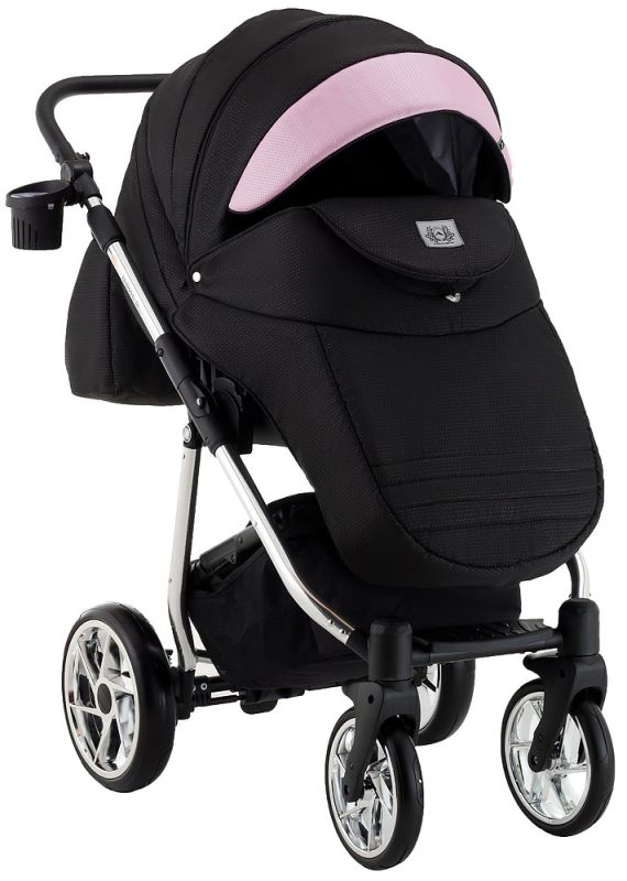 Коляска 2 в 1 Adamex Hybryd Plus Polar (Chrome) BR611 черный (розовый люрекс)- светло-розовая кожа (выдавленная точка)