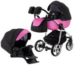 Коляска 2 в 1 Adamex Hybryd Plus Polar (Chrome) BR607 чорний (різнокольоровий люрекс) – яскраво-рожева шкіра (видавлена точка)