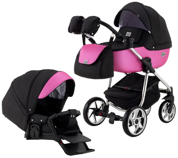 Коляска 2 в 1 Adamex Hybryd Plus Polar (Chrome) BR607 чорний (різнокольоровий люрекс) – яскраво-рожева шкіра (видавлена точка)