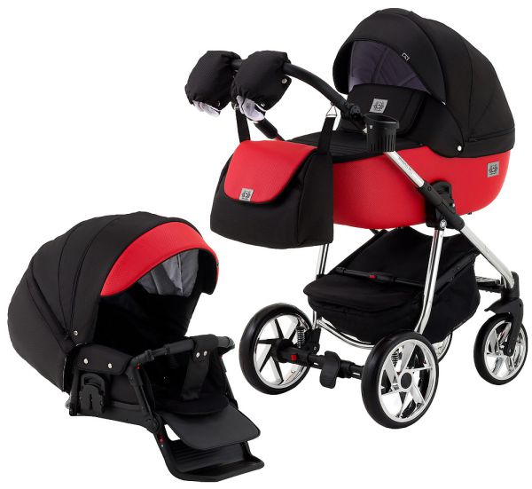 Коляска 2 в 1 Adamex Hybryd Plus Polar (Chrome) BR602 чорний (червоний люрекс) – червоний шкіра (видавлена точка)