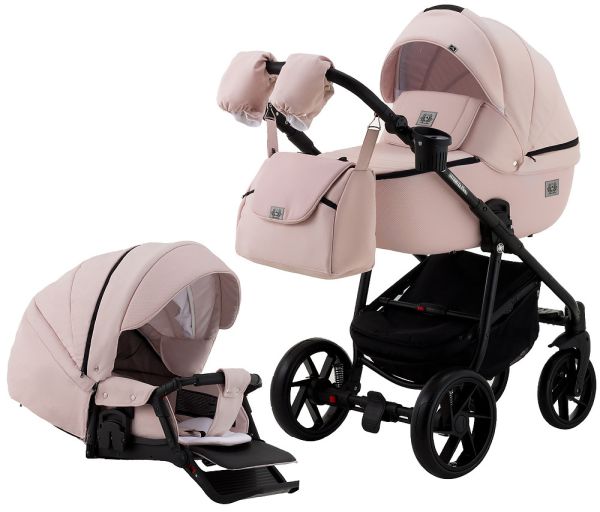 Коляска 2 в 1 Adamex Hybryd Plus BR229 рожевий (пудра) - рожевий (пудра) шкіра (видавлена точка)