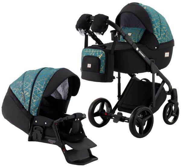 Коляска 2 в 1 Adamex Lucianо CR501/CZ чорний - бірюзовий (мармур)
