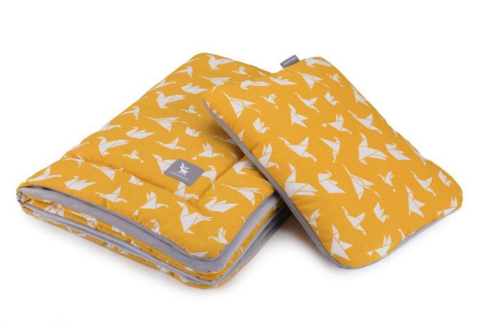 Плед з подушкою Cottonmoose Cotton Velvet 408/85/117 origami cotton velvet gray (оранжевий (орігамі) з сірим (оксамит))