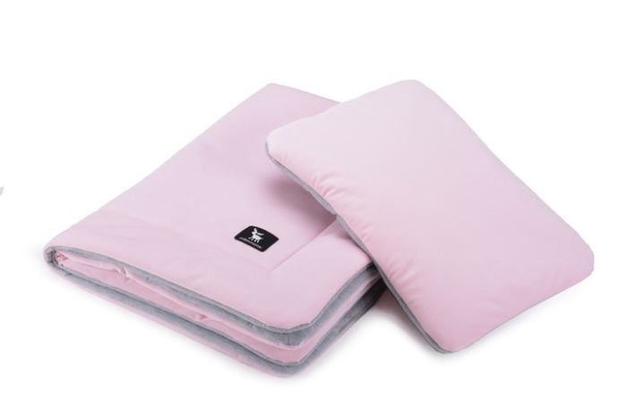 Плед із подушкою Cottonmoose Cotton Velvet 408/150/49 рожевий (оксамит) з сірим меланж