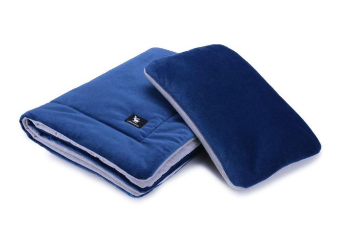 Плед із подушкою Cottonmoose Cotton Velvet 408 /145/49 velvet dark navy melange cotton jersey (темно-синій (оксамит) з сірим меланж)