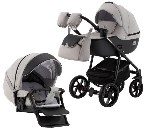 Коляска 2 в 1 Adamex Hybryd Plus BR205-A світло-сірий - чорна шкіра (видавлена крапка)