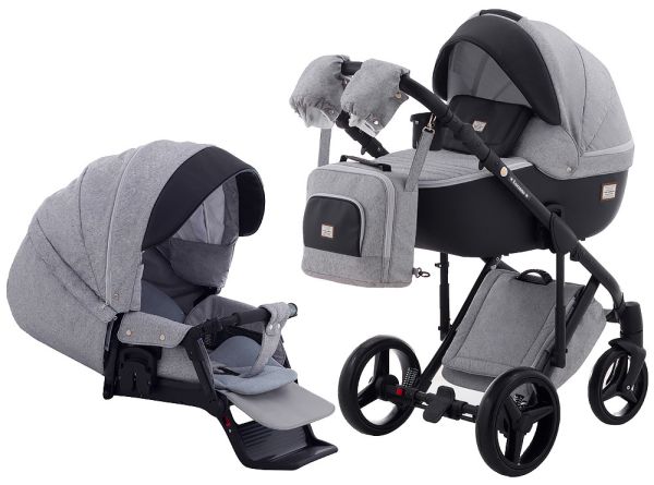 Коляска 2 в 1 Adamex Lucianо CR205 світло-сірий - чорна шкіра (видавлена крапка)