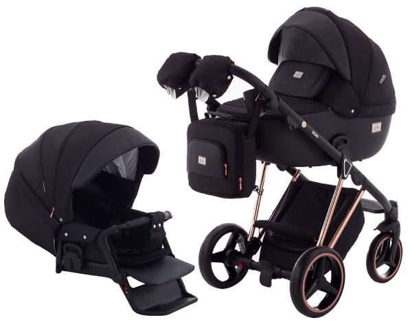 Коляска 2 в 1 Adamex Mimi Polar (Pink Gold) BR603 чорний (люрікс) - чорна шкіра (перфорація)