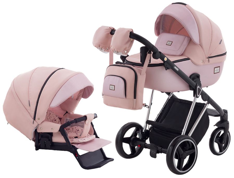 Коляска 2 в 1 Adamex Mimi Polar (Chrome) CR448 персиковый - розовая (пудра) кожа (выдавленная точка)