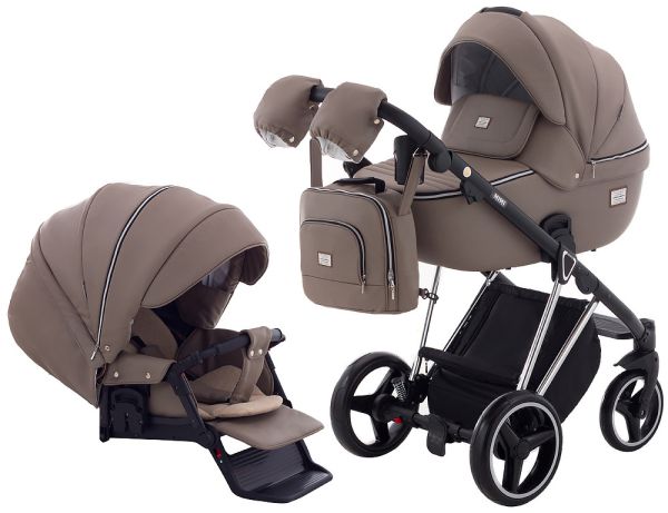 Коляска 2 в 1 Adamex Mimi Polar (Chrome) шкіра 100% CR308 капучино шкіра - капучино шкіра
