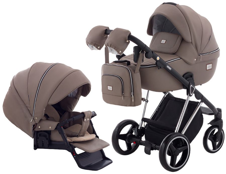 Коляска 2 в 1 Adamex Mimi Polar (Chrome) кожа 100% CR308 капучино кожа - капучино кожа (выдавленная точка)
