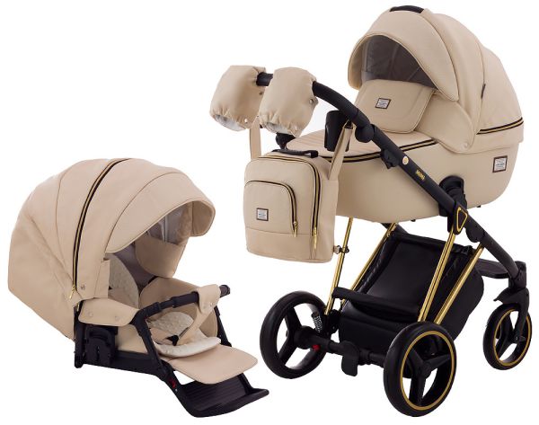 Коляска 2 в 1 Adamex Mimi Polar (Gold) шкіра 100% CR305A бежева шкіра - бежева шкіра (видавлена точка)