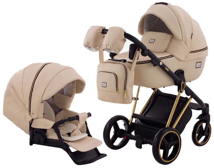 Коляска 2 в 1 Adamex Mimi Polar (Gold) кожа 100% CR305A бежевая кожа - бежевая кожа (выдавленная точка)