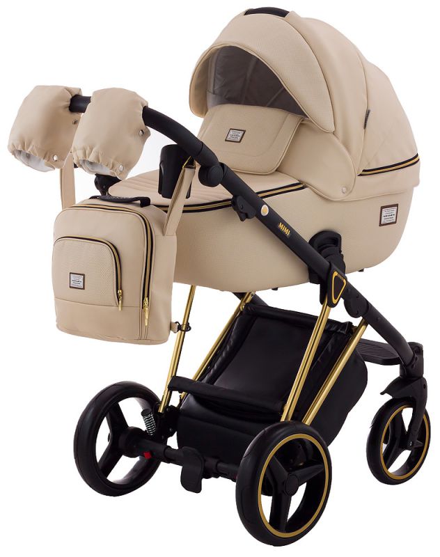 Коляска 2 в 1 Adamex Mimi Polar (Gold) кожа 100% CR305A бежевая кожа - бежевая кожа (выдавленная точка)