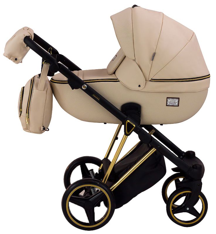 Коляска 2 в 1 Adamex Mimi Polar (Gold) кожа 100% CR305A бежевая кожа - бежевая кожа (выдавленная точка)