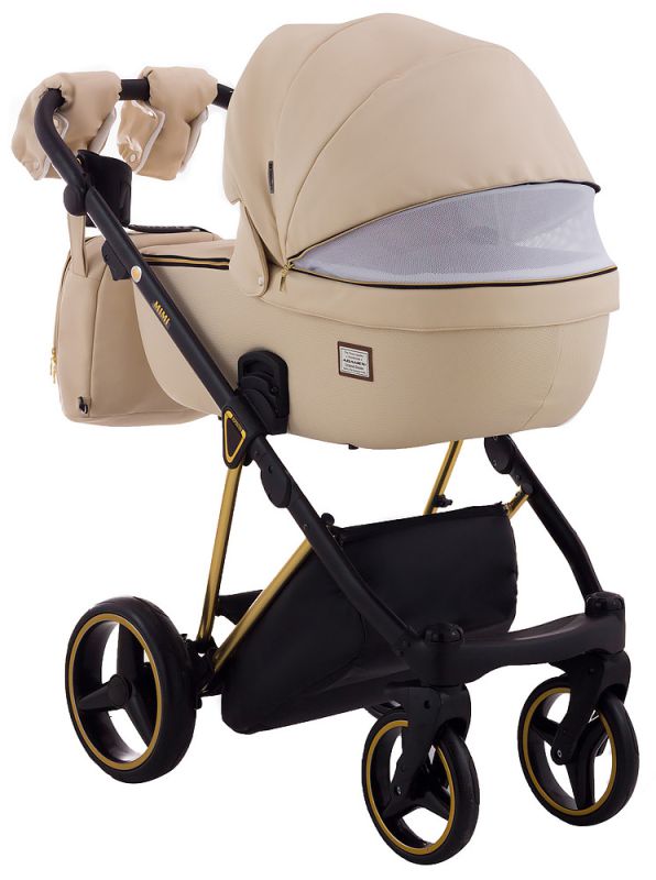 Коляска 2 в 1 Adamex Mimi Polar (Gold) кожа 100% CR305A бежевая кожа - бежевая кожа (выдавленная точка)