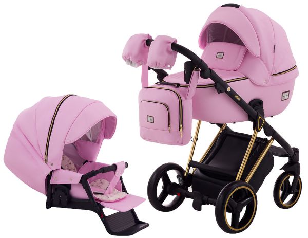 Коляска 2 в 1 Adamex Mimi Polar (Gold) 100% CR328 рожева шкіра - рожева шкіра (видавлена точка)