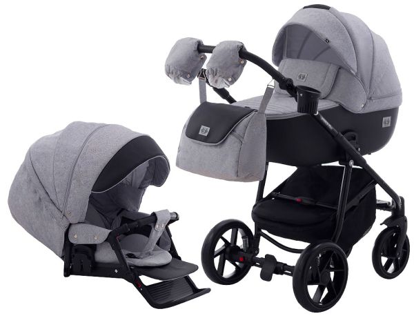 Коляска 2 в 1 Adamex Hybryd Plus BR205 світло-сірий - чорна шкіра (видавлена точка)