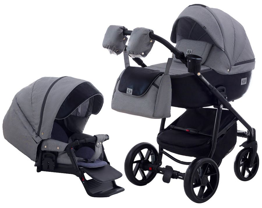 Коляска 2 в 1 Adamex Hybryd Plus BR281 черный кожа (мрамор) - серый