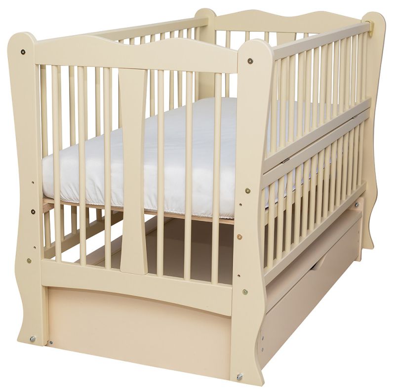 Кровать Babyroom Волна маятник, ящик, откидной бок DHMYO-11  бук слоновая кость