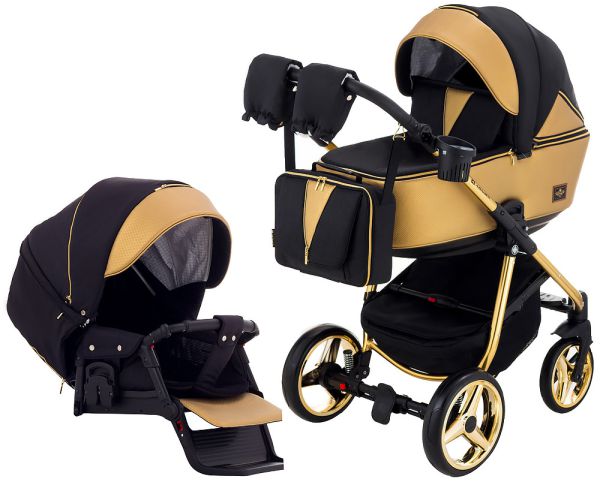 Коляска 2 в 1 Adamex Sierra Polar (Gold) SR403 чорний - золота шкіра (перфорація)