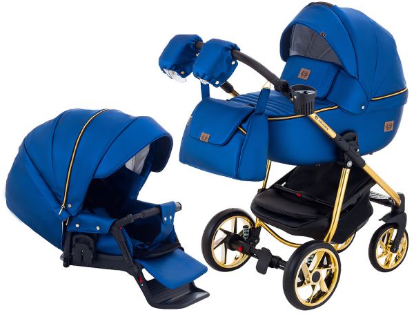 Коляска 2 в 1 Adamex Hybryd Plus Polar (Gold) Шкіра 100% Y220А темно-синій перламутр