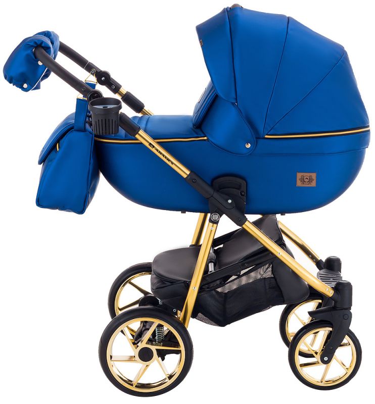 Коляска 2 в 1 Adamex Hybryd Plus Polar (Gold) Шкіра 100% Y220А темно-синій перламутр