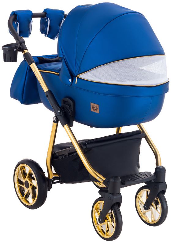 Коляска 2 в 1 Adamex Hybryd Plus Polar (Gold) Шкіра 100% Y220А темно-синій перламутр