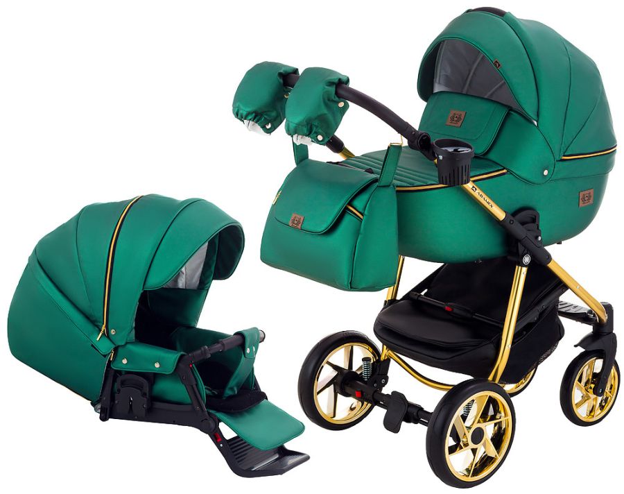 Коляска 2 в 1 Adamex Hybryd Plus Polar (Gold) Кожа 100% Y216А зеленый перламутр