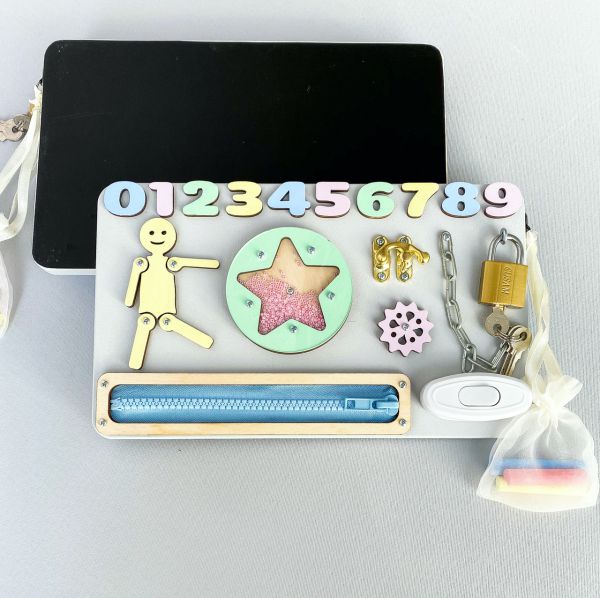 Развивающая доска бизиборд 25*15 Звезда , планшет двухсторонний с меловой доской