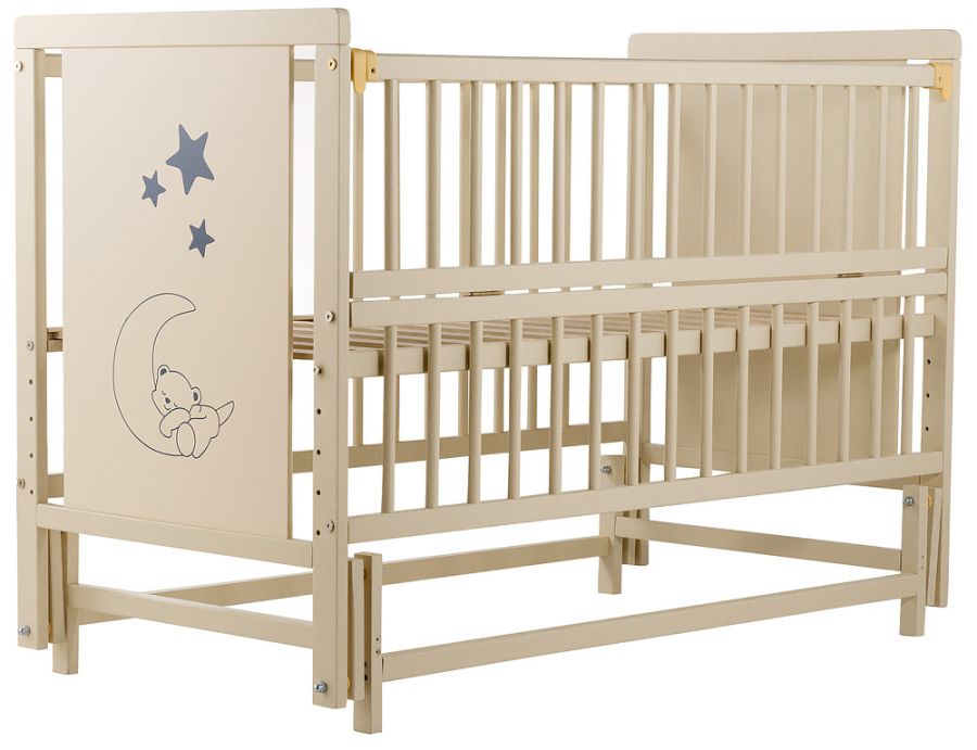 Кровать Babyroom Медвежонок M-02 маятник, откидной бок  бук слоновая кость