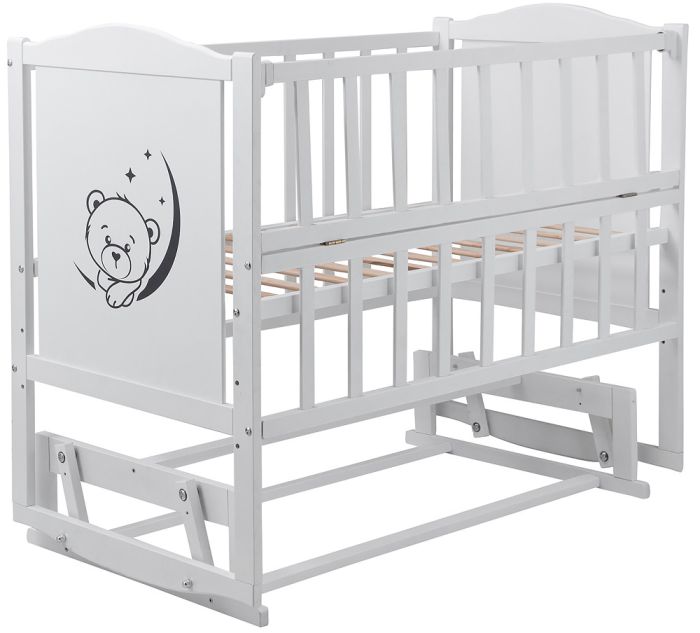 Кровать Babyroom Тедди Т-02 фигурное быльце, маятник, откидной бок  белый