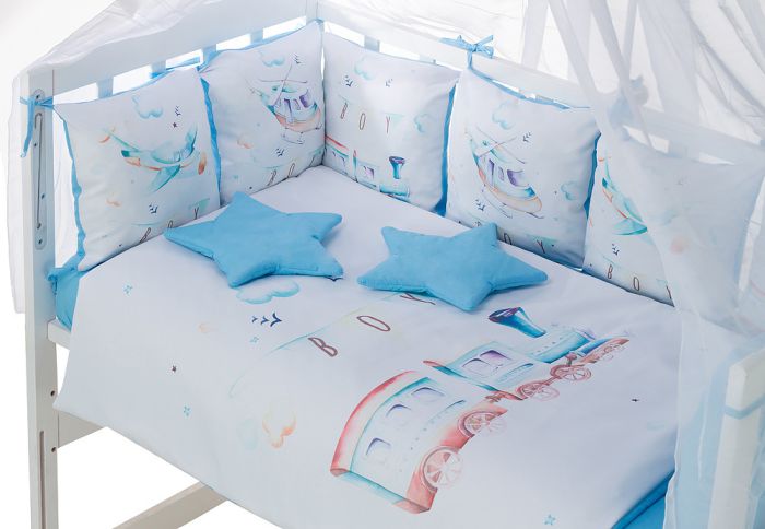 Детская постель Babyroom Bortiki Print-08  blue train