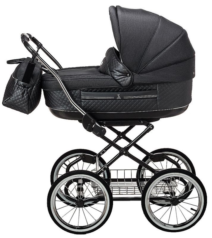 Коляска 2 в 1 класична Roan Marita Prestige (14" чорні колеса, чорна рама) P231 графіт - графітова (шкіра) перламутр