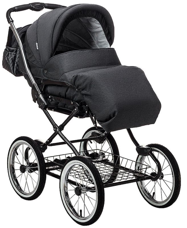 Коляска 2 в 1 класична Roan Marita Prestige (14" чорні колеса, чорна рама) P231 графіт - графітова (шкіра) перламутр
