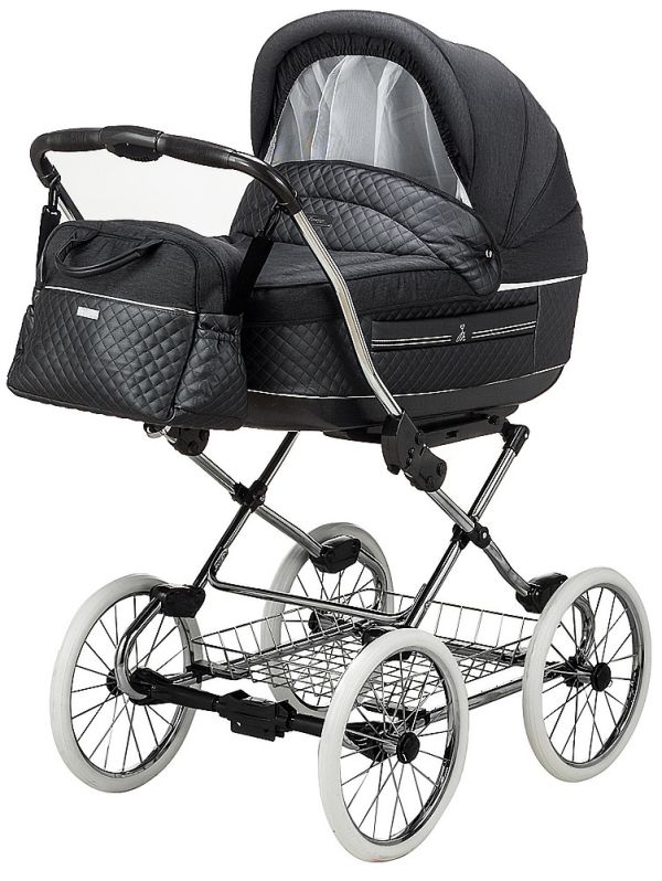 Коляска 2 в 1 класична Roan Marita Prestige (14" білі колеса, хром рама) P231 графіт - графітова (шкіра) перламутр Коляска 2 в 1 класична Roan Marita Prestige (14" білі колеса, хром рама) P231 графіт - графітова (шкіра) перламутр