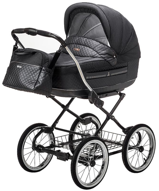 Коляска 2 в 1 класична Roan Marita Prestige (14" чорні колеса, чорна рама) P231 графіт - графітова (шкіра) перламутр