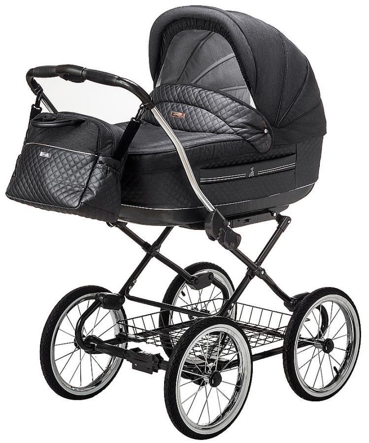 Коляска 2 в 1 класична Roan Marita Prestige (14" чорні колеса, чорна рама) P231 графіт - графітова (шкіра) перламутр