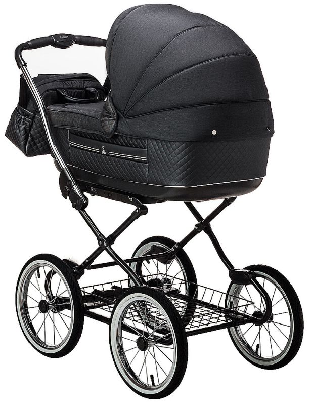Коляска 2 в 1 класична Roan Marita Prestige (14" чорні колеса, чорна рама) P231 графіт - графітова (шкіра) перламутр