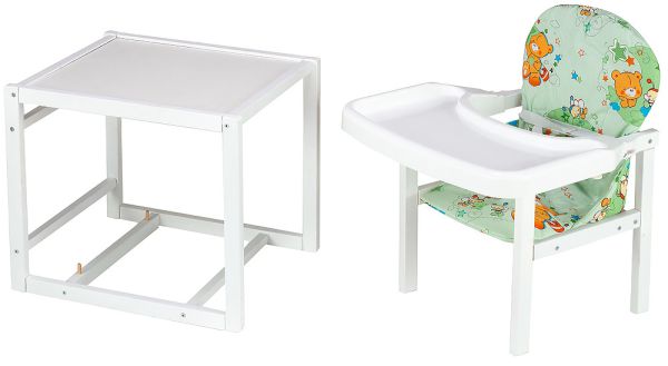 Стульчик- трансформер Babyroom Пони-240 белый пластиковая столешница  зеленый (мишки и пчелки) Стульчик- трансформер Babyroom Пони-240 белый пластиковая столешница  зеленый (мишки и пчелки)