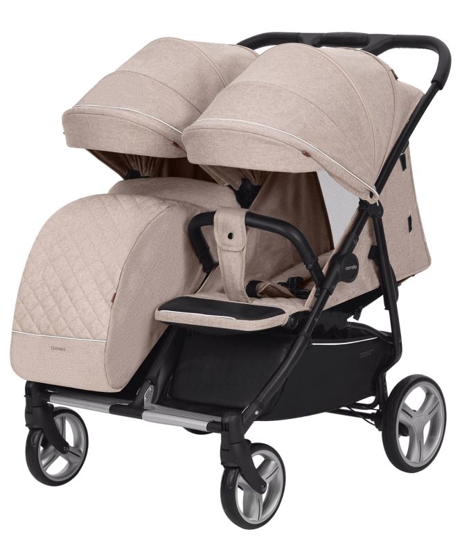 Коляска прогулочная для двойни CARRELLO Connect CRL-5502 Cotton Beige в льне +дождевик